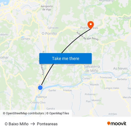 O Baixo Miño to Ponteareas map