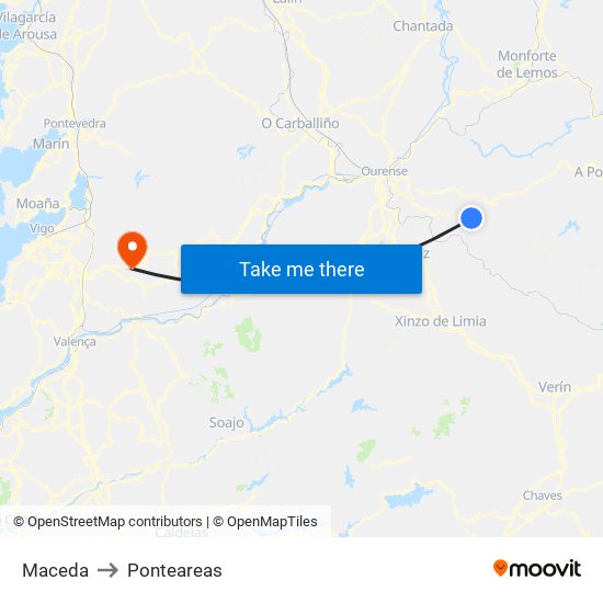 Maceda to Ponteareas map