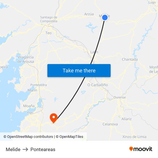 Melide to Ponteareas map