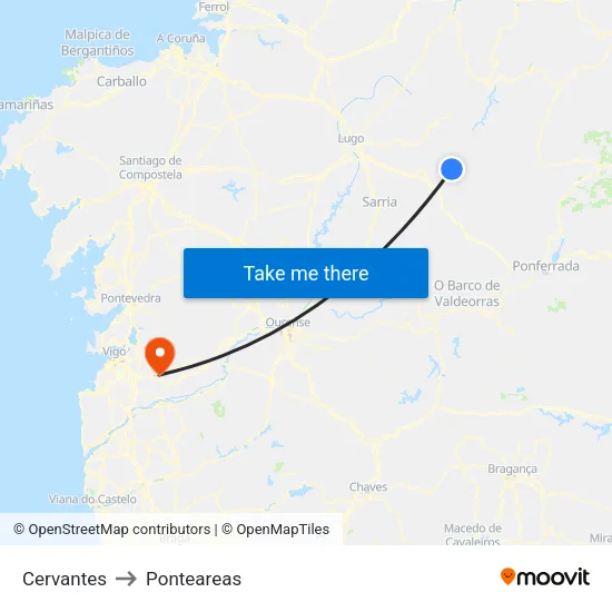 Cervantes to Ponteareas map