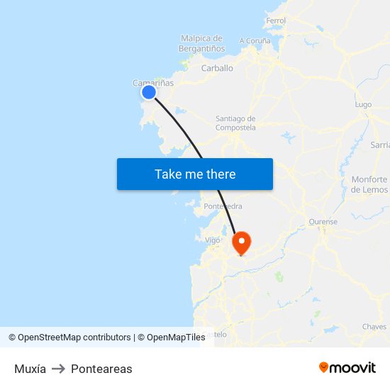 Muxía to Ponteareas map