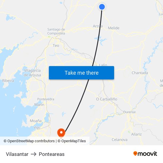 Vilasantar to Ponteareas map