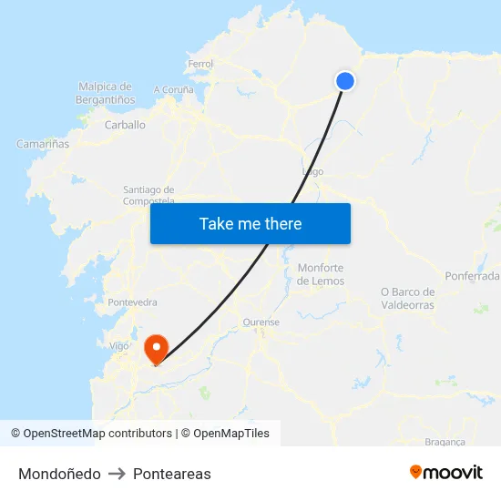 Mondoñedo to Ponteareas map