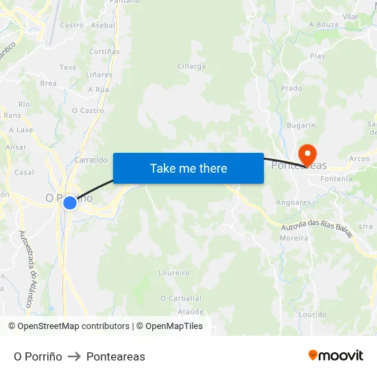O Porriño to Ponteareas map