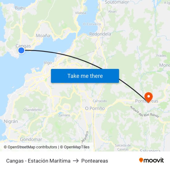 Cangas - Estación Marítima to Ponteareas map