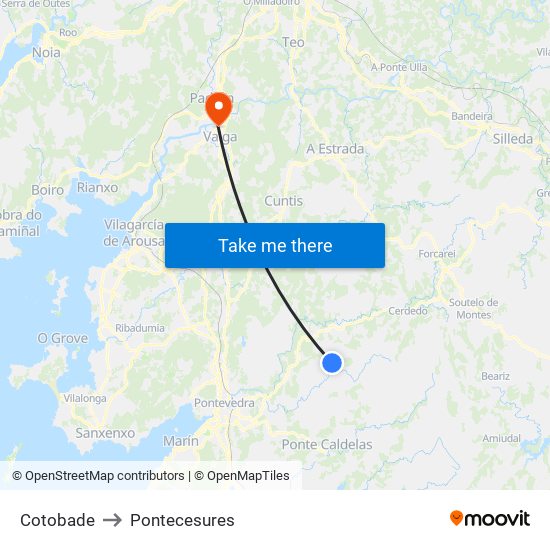 Cotobade to Pontecesures map