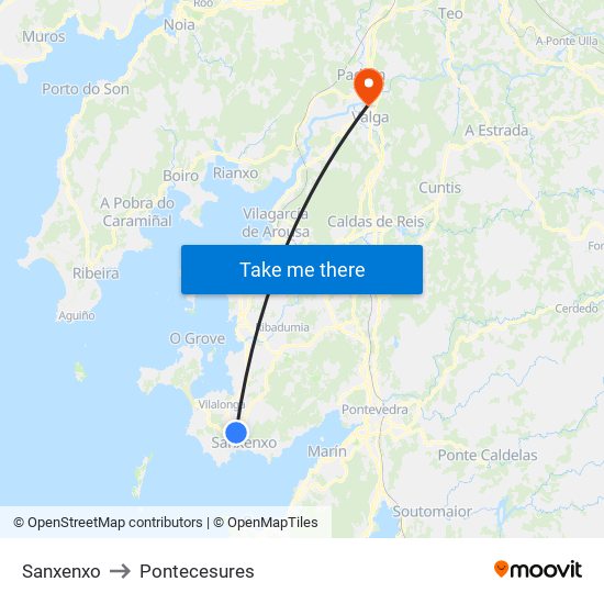 Sanxenxo to Pontecesures map