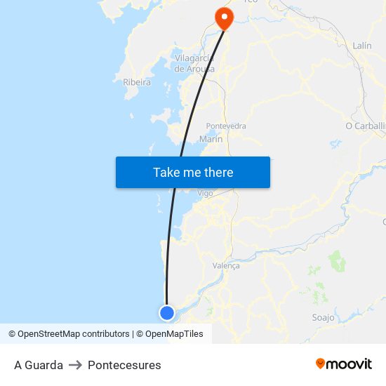A Guarda to Pontecesures map