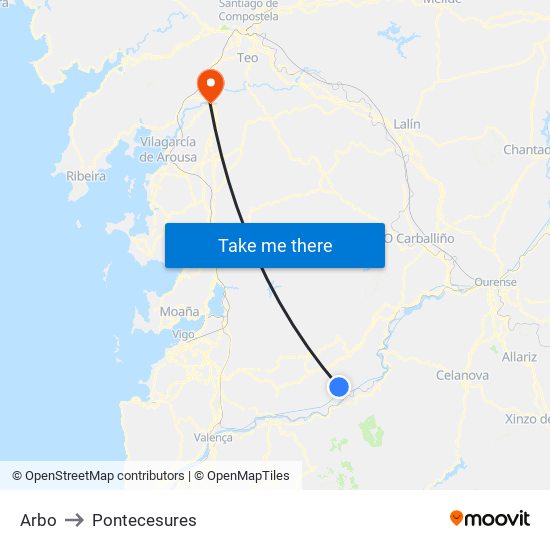 Arbo to Pontecesures map