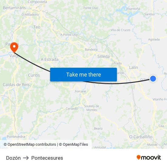 Dozón to Pontecesures map