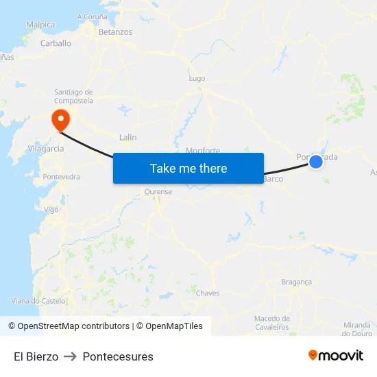 El Bierzo to Pontecesures map