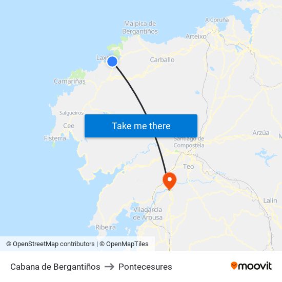 Cabana de Bergantiños to Pontecesures map