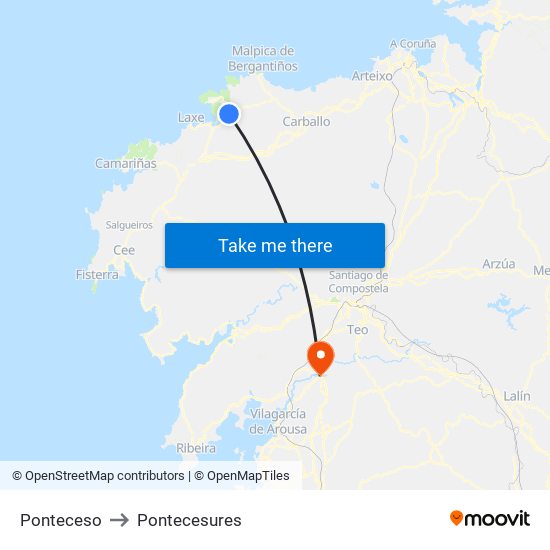 Ponteceso to Pontecesures map