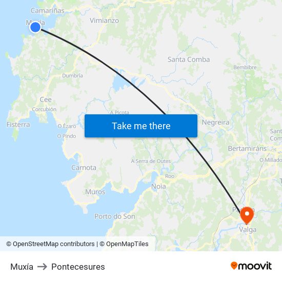 Muxía to Pontecesures map