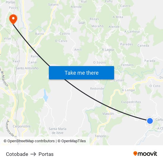 Cotobade to Portas map