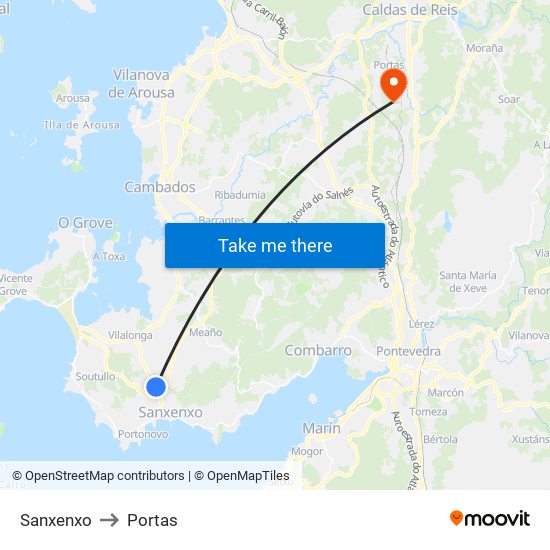 Sanxenxo to Portas map