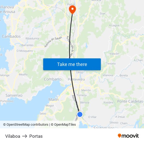 Vilaboa to Portas map