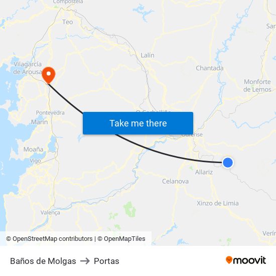 Baños de Molgas to Portas map