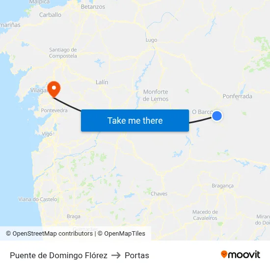 Puente de Domingo Flórez to Portas map
