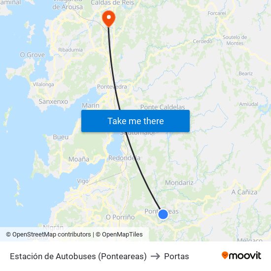 Estación de Autobuses (Ponteareas) to Portas map