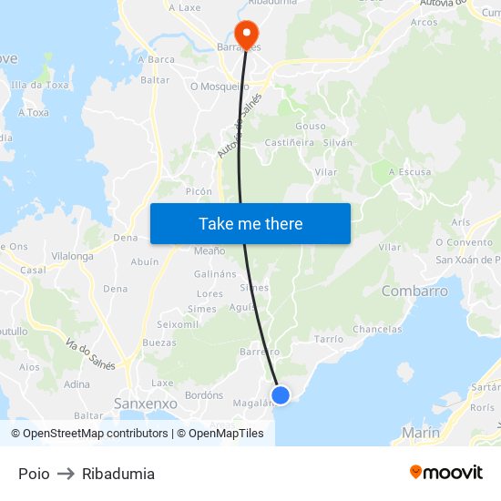 Poio to Ribadumia map