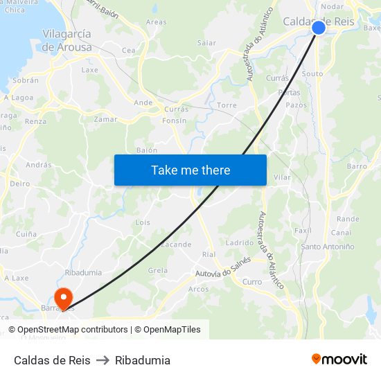 Caldas de Reis to Ribadumia map