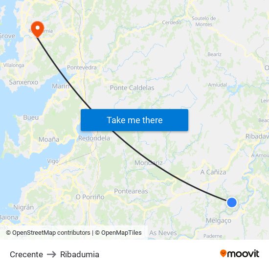 Crecente to Ribadumia map