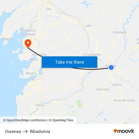 Ourense to Ribadumia map