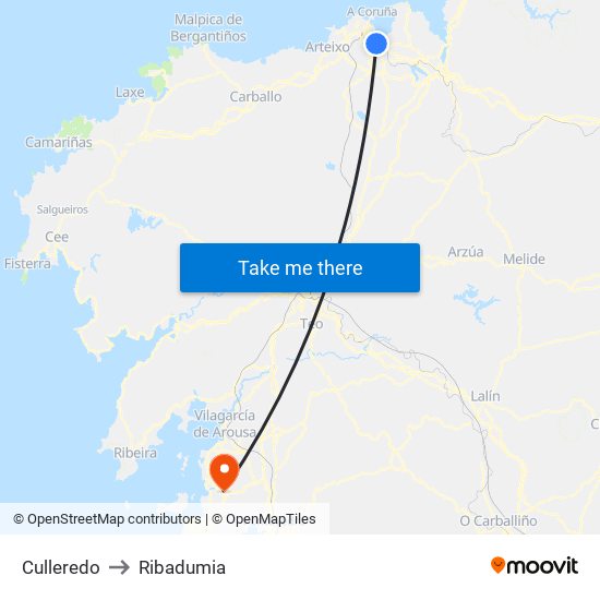 Culleredo to Ribadumia map