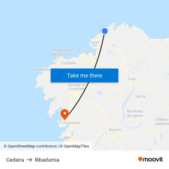 Cedeira to Ribadumia map