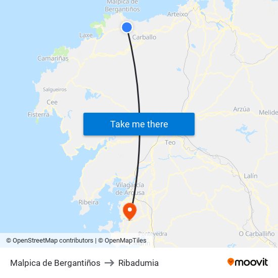 Malpica de Bergantiños to Ribadumia map