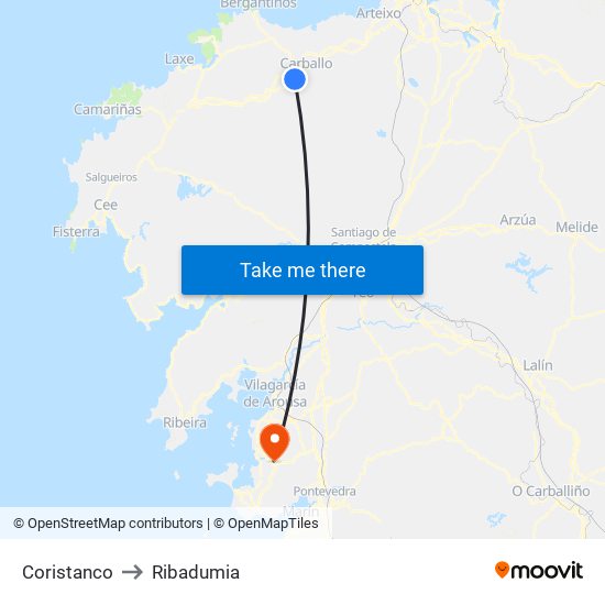 Coristanco to Ribadumia map