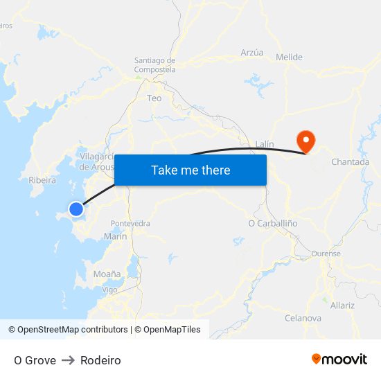 O Grove to Rodeiro map