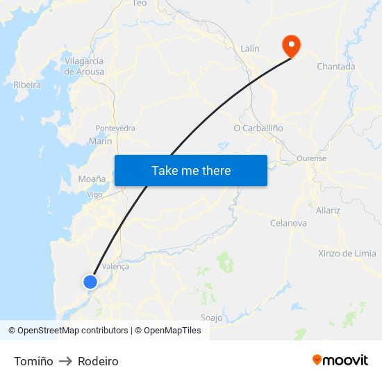 Tomiño to Rodeiro map