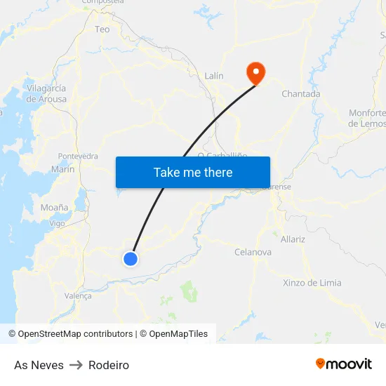As Neves to Rodeiro map