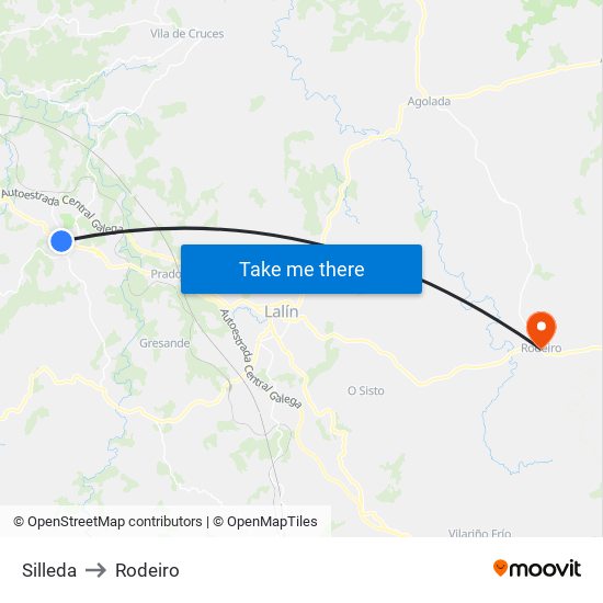 Silleda to Rodeiro map