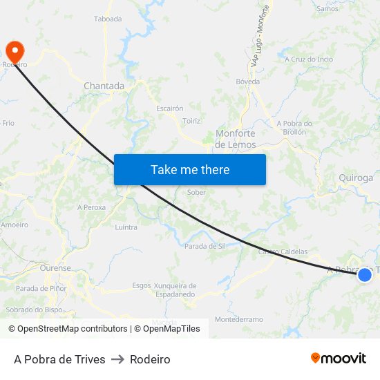A Pobra de Trives to Rodeiro map