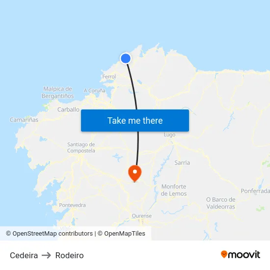 Cedeira to Rodeiro map