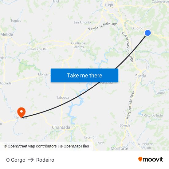 O Corgo to Rodeiro map