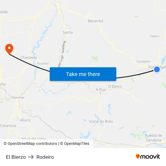 El Bierzo to Rodeiro map