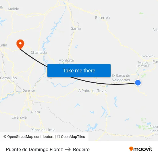 Puente de Domingo Flórez to Rodeiro map