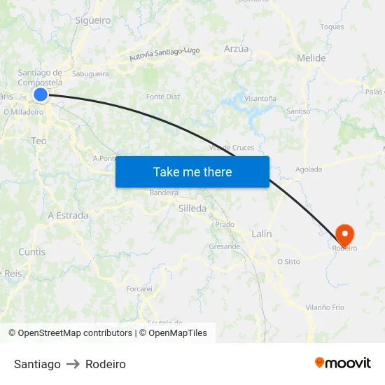 Santiago to Rodeiro map