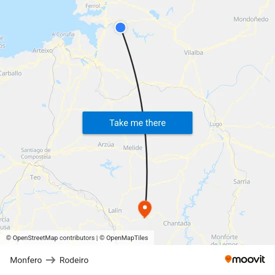 Monfero to Rodeiro map