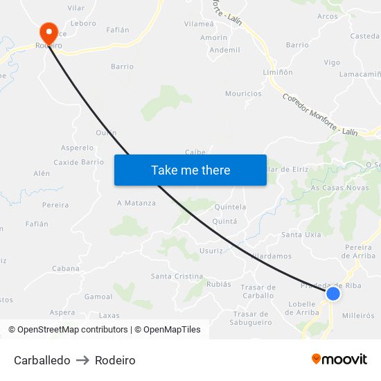 Carballedo to Rodeiro map