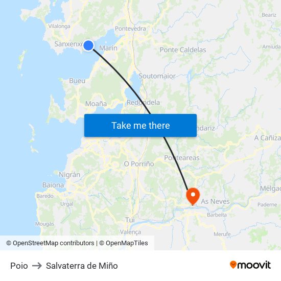 Poio to Salvaterra de Miño map