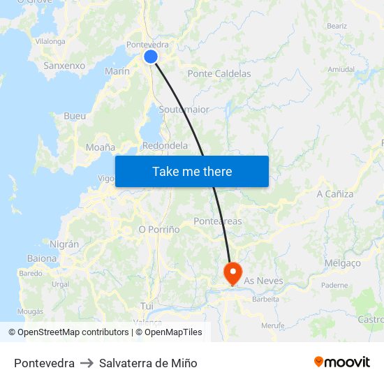 Pontevedra to Salvaterra de Miño map