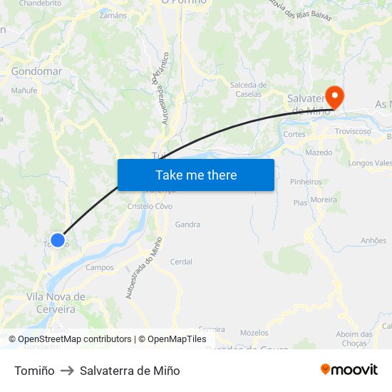 Tomiño to Salvaterra de Miño map