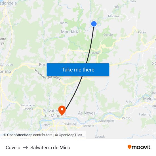 Covelo to Salvaterra de Miño map