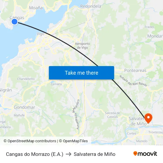 Cangas do Morrazo (E.A.) to Salvaterra de Miño map
