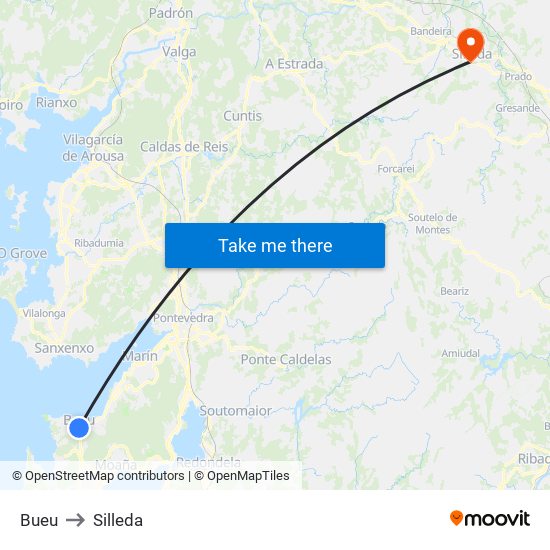 Bueu to Silleda map